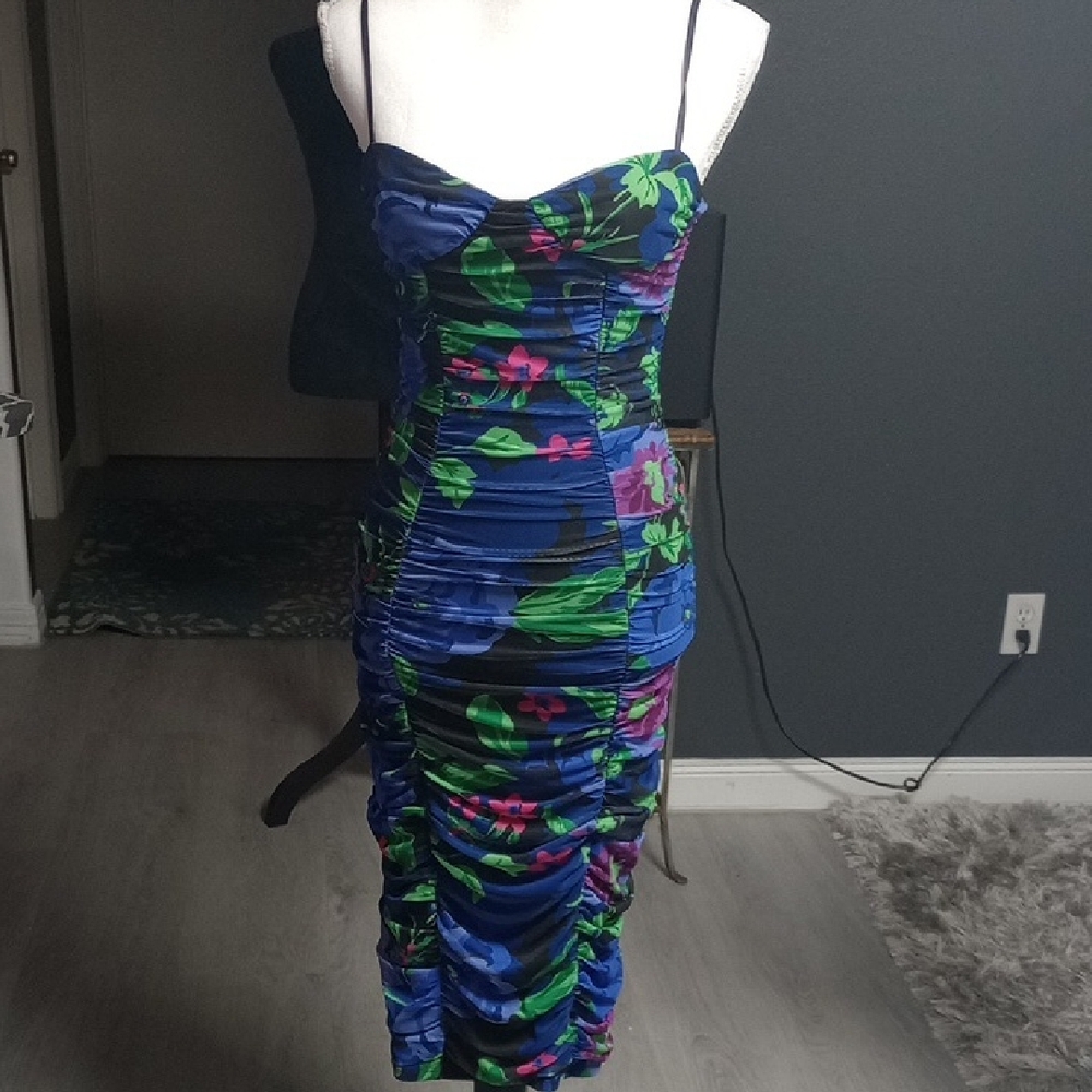 AFRM Pink and Blue Bodycon Midi Dress Spaghetti Strap (15% 2 items)